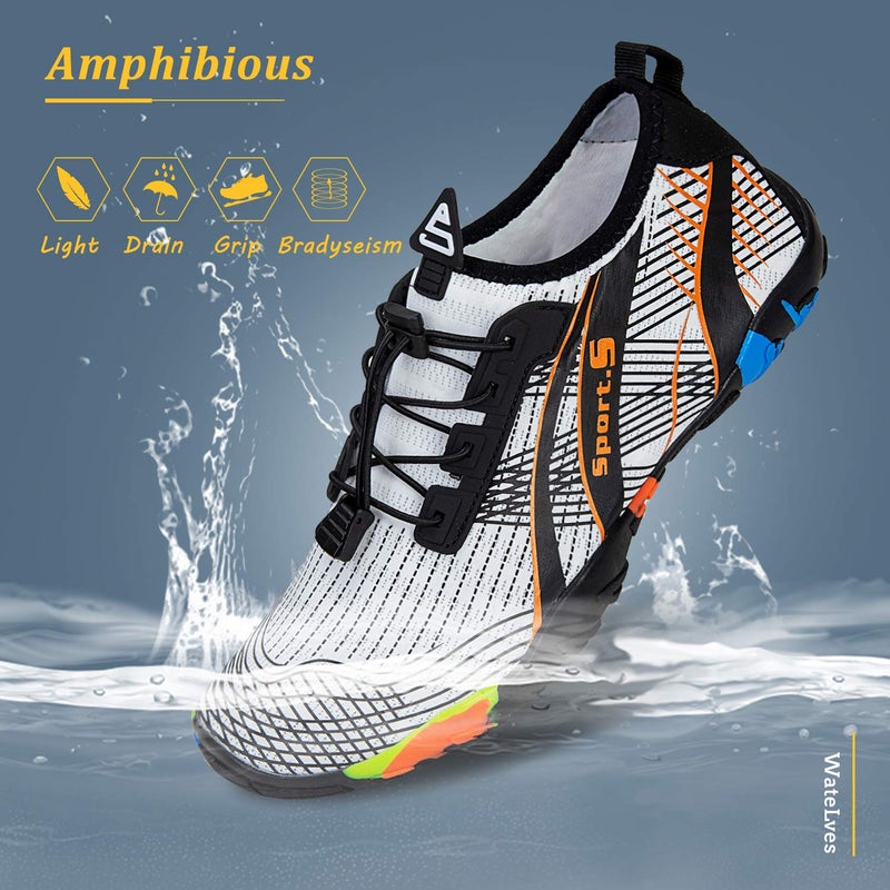 WateLves Water Shoes Mens Womens Beach Swim Shoes Quick-Dry Aqua Socks Pool Shoes for Surf Yoga Water Aerobics (C/White/Orange, 41) - Image 2